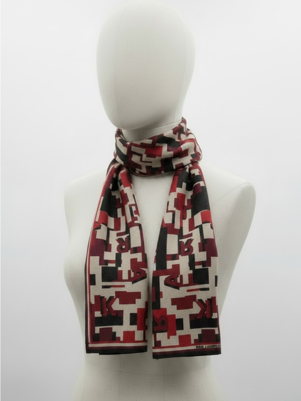 Karl Lagerfeld Paris Oversized Logo Scarf Wrap Black Red 72"x27"